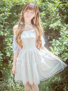 Sweet Lolita Robe dentelle volants en mousseline de soie Lolita Jumper Skirt
