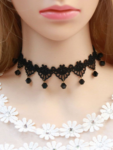 Gothic Lolita accessoires dentelle noire élégante Gothic Lolita collier avec perles