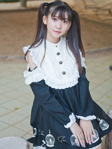 Mignonne Lolita Robe manches longues imprimée au loin-épaule Milanoo Lolita robes avec volants