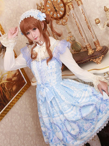 Gothic Lolita Robe Vintage imprimé dentelle Lolita pull jupe avec plis accordéons