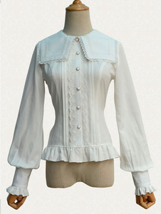 Gothic Lolita dentelle haut en mousseline de soie manches longues Lolita Blouse avec col carré