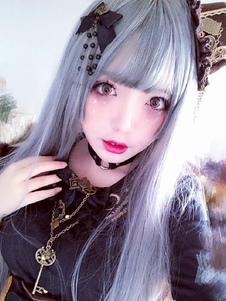 Gothic Lolita perruques longue ligne droite Silver gris perruques de cheveux Lolita
