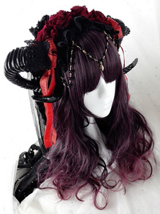 Gothic Lolita perruques perruques de cheveux longs bouclés Aubergine Lolita