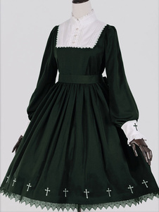 Robe Lolita Gothique Croix imprimé dentelle blanc noir Milanoo Gothique Lolita Robe avec collier de 