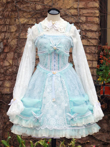 Sweet Lolita Robe dentelle arcs lumière bleue Hime Lolita cavalier jupe avec hérissé