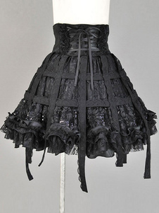 Gothic Lolita Robe lacets taille haute Jacquard volantée Gothic Lolita jupe avec grand arc