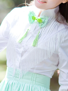Qi Lolita chemise douce frange manches moitié Qi Lolita chemisier à col Mandarin