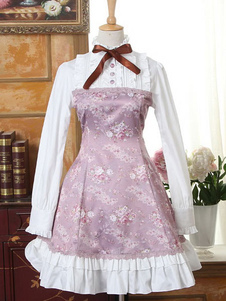 Vintage robe Lolita classique flore imprimé froissé manches longues Lolita Robe avec collier de Stan