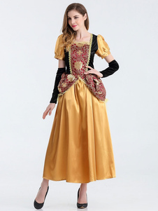 Halloween Costume Vintage jaune manches courtes Slim Fit robe avec masses