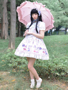 Sweet Lolita Robe Bow mignon Style chinois Circus chats imprimer Milanoo Sweet Lolita jarretelle jup