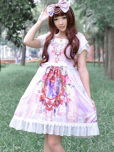 Classic Lolita robe imprimé Milanoo Lolita Vintage songe d’une nuit dentelle robes volantée manches 