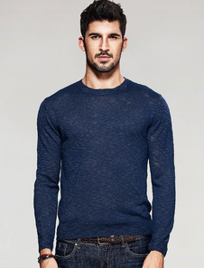 Casual chandail manches longues Crewneck couleur unie tricots pour hommes