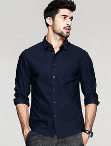 Royal bleu chemise homme formant chemise Casual en coton à manches longues