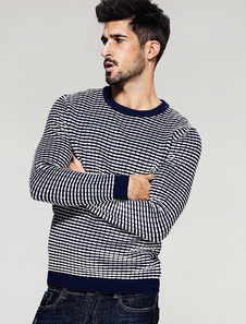 Gris tricot manches longues Crewneck Pullover Sweater hommes