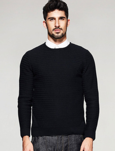 Black Knit manche longue Crewneck tricots Sweater homme