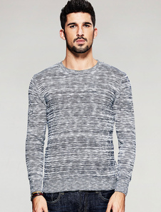 Gris de manches longues Crew Neck Pullover Sweater hommes façonnage tricots
