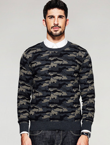 Pullover Sweater vert manches longues Camouflage tricots hommes