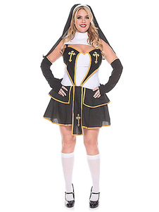 Crucifix Tiered robe tenue du Halloween Witch Costume Sexy femmes noires en 4 morceaux