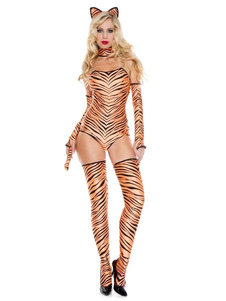 Tiger Sexy Halloween Costume costume Costume maigre bustier jaune en 5 morceaux