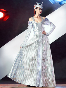 Argent métallisé Maxi robe de femmes gladiateur Sexy Costume Halloween guerrier avec harnais