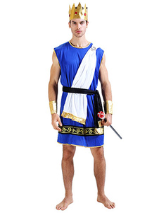 Robe bleue Halloween Zeus Sexy Costume roi grec masculin avec châle blanc