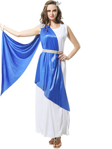 Robe avec ceinture & coiffures de Long Halloween Costume grec sans manches deux couleurs
