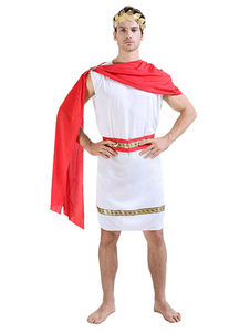 Robe blanche de Halloween Zeus Costume Sexy roi grec hommes sertie de châle rouge