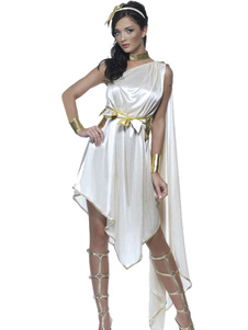 Halloween Costume déesse grecque blanche asymétrique s’inclina ensemble robe pour femmes