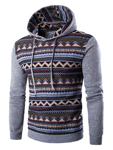 Pullover Hoodie Tribal hommes imprimé manches longues coton Hoodie