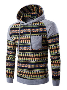 À capuche coton hommes imprimé couleur bloc poche Hooded Sweatshirt