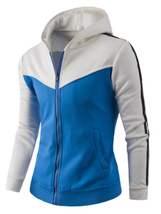 Coton capuche deux ton Zipper hommes Front Hooded Sweatshirt