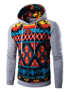 Imprimé Hoodie Long Sleeve coton imprimé géométrique Hoodie masculine