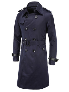 Trench masculine manteau bleu foncé manches longues col Turndown coton du manteau avec boutons
