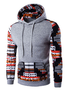Pullover Hoodie Tribal hommes imprimé manches longues coton à capuche avec poche