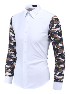 Chemise blanche Camouflage chemise manches longues col Turndown occasionnel hommes
