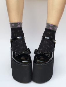Plate-forme Lolita Chaussures talon Chunky noir cheville bracelet Lolita pompes avec Bow