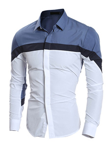 Hommes en coton Chemise deux ton Stand collier Casual chemise à manches longues avec bouton
