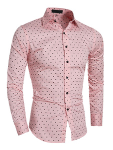 Rose imprimé coton Chemise bouton Stand avant collier Casual chemise à manches longues chemise mascu