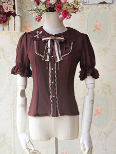 Chocolat en mousseline de soie Lolita Blouse manches courtes Sweet Lolita Blouse