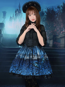 Jupe lolita excellente douse en chiffon impression avec lacets