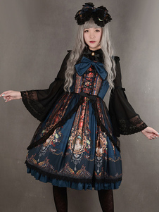 Robe Lolita rococo JSK perdu en style Rococo lacets soie Bow volantée imprimée Lolita Jumper Skirt
