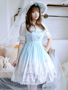 Robe à bretelles lolita éblouissante en lin de coton impression avec noeud Robe sans manches