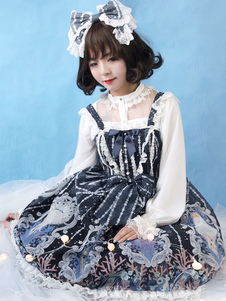 Sweet Lolita Robe JSK Crystal Palace Organza imprimé Bow volantée dentelle Lolita Jumper Skirt