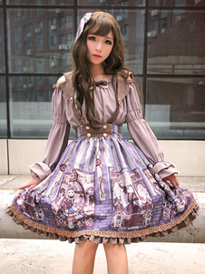 Steampunk Lolita Blouse Cat Off-the-shoulder Hime de soie froissée manches Lolita haut à manches lon