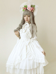 Larmes de Sweet Lolita Robe JSK sirène blanc soyeux Bow volantée en dentelle Lolita Jumper Skirt