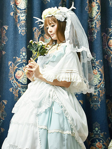 Robe à bretelles lolita éblouissante en chiffon bicolore à volants col rond Robe