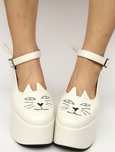 Chaussures lolita belles en PU blanc plate-forme