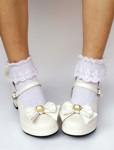 Chaussures lolita belles en PU blanc à talons épais