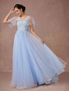 Mariage robe Tulle manches courtes Chaple Train robe de mariée robe de Quinceanera-ligne luxe Backle