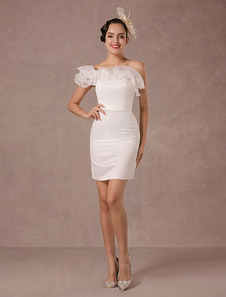 Robe Organza Ruffles Off-the-shoulder gaine Mini mariée robe de mariée courte